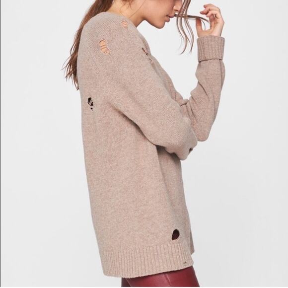Anine Bing Wool Sweater Distressed Taupe Neutral Minimalist Fall Winter Medium - Picture 14 of 14